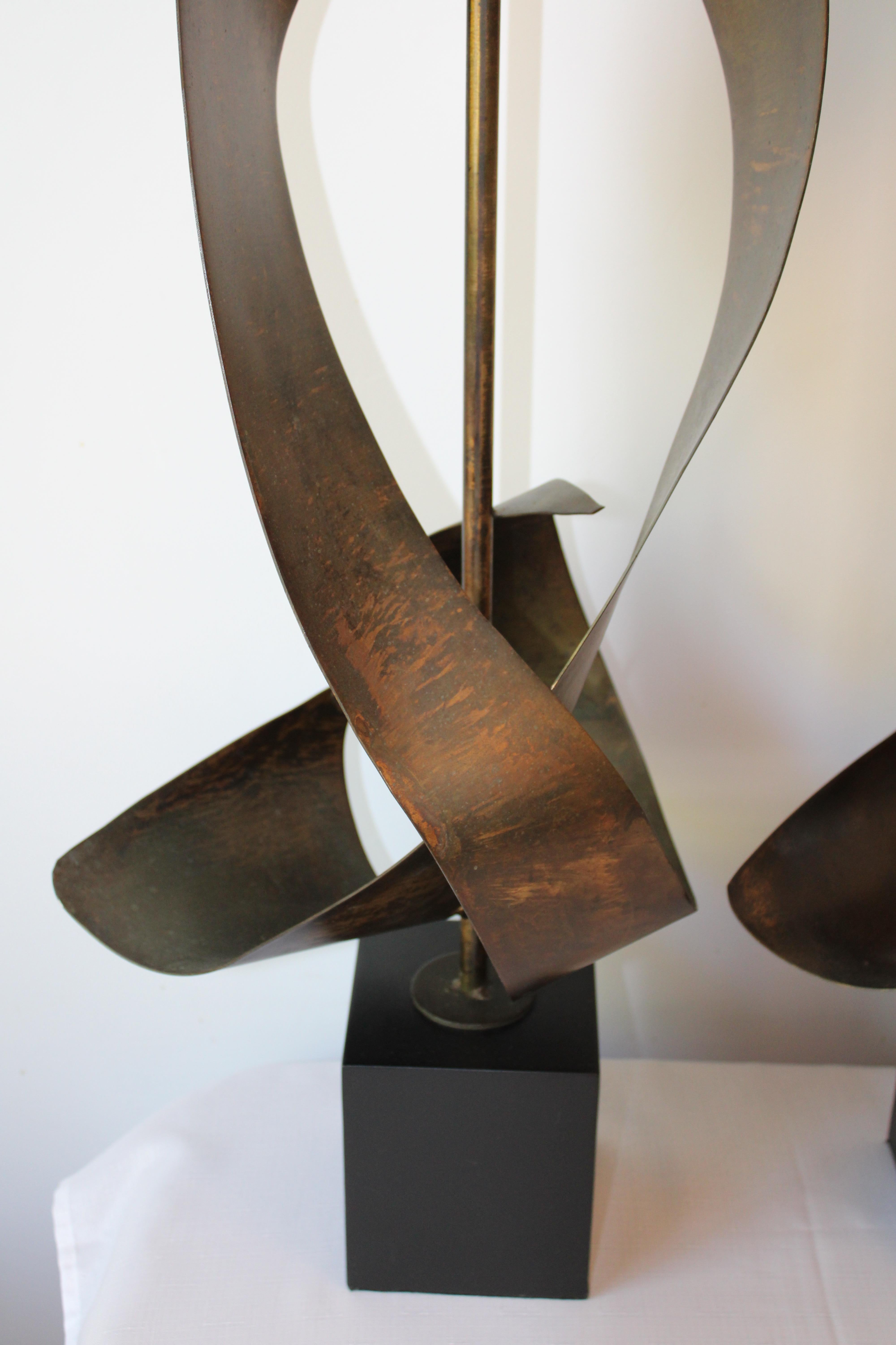 Cut Steel Pair of Brutalist Lamps by Richard Barr and Harold Weiss for the Laurel Lamp Co