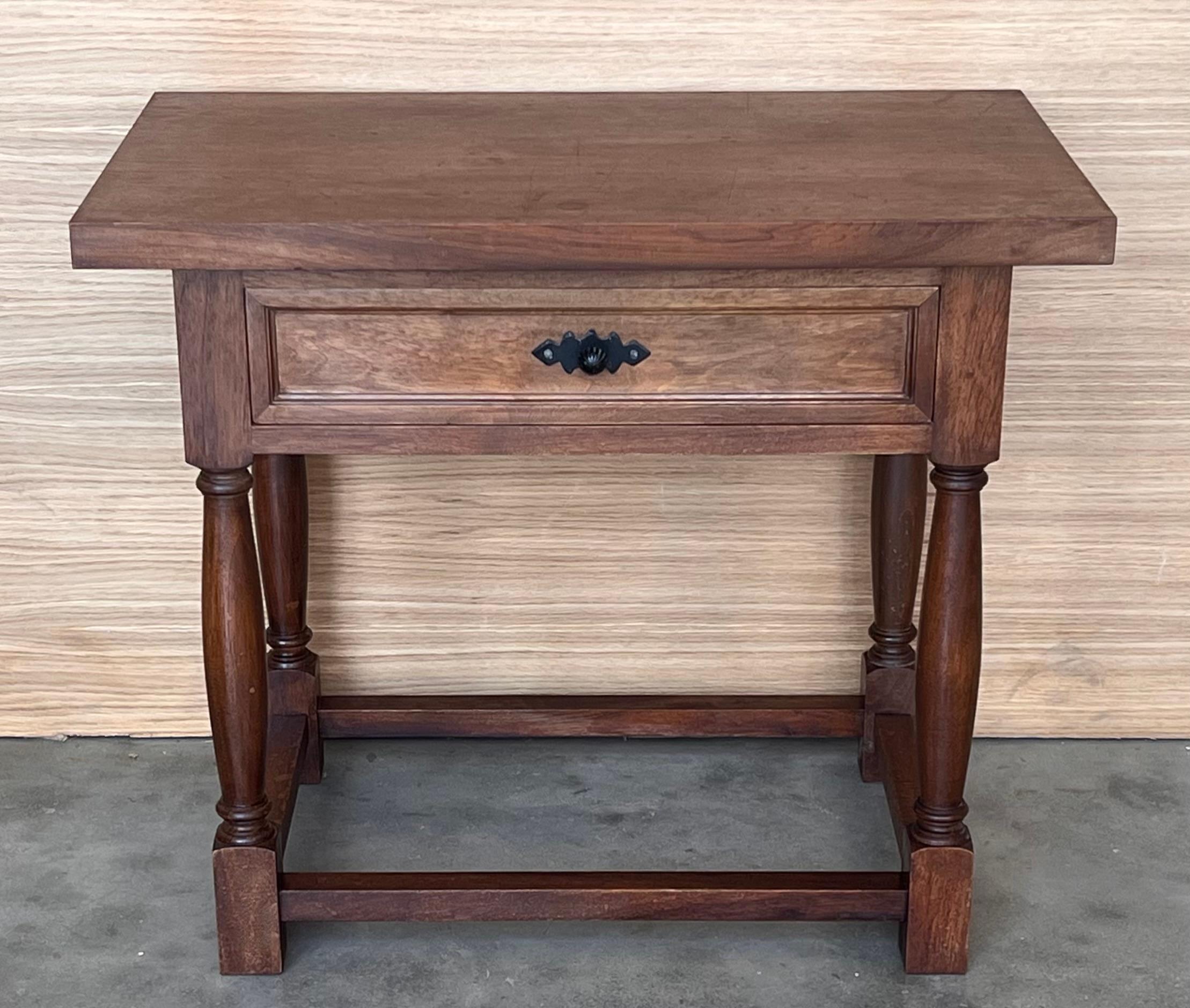 20th Century Pair of Brutalist Large Spanish Nightstands or Low Console Tables with Drawer