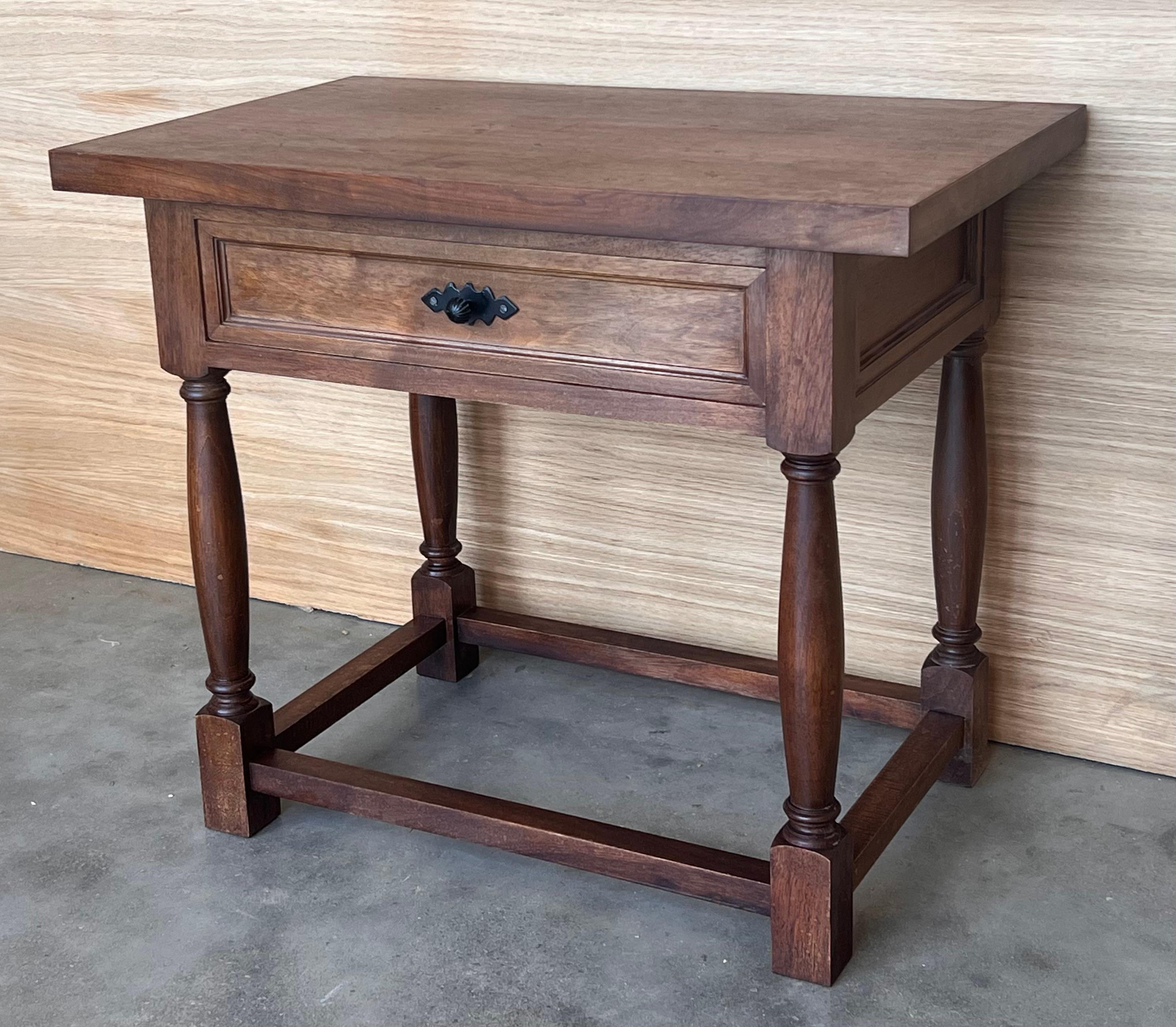 Walnut Pair of Brutalist Large Spanish Nightstands or Low Console Tables with Drawer