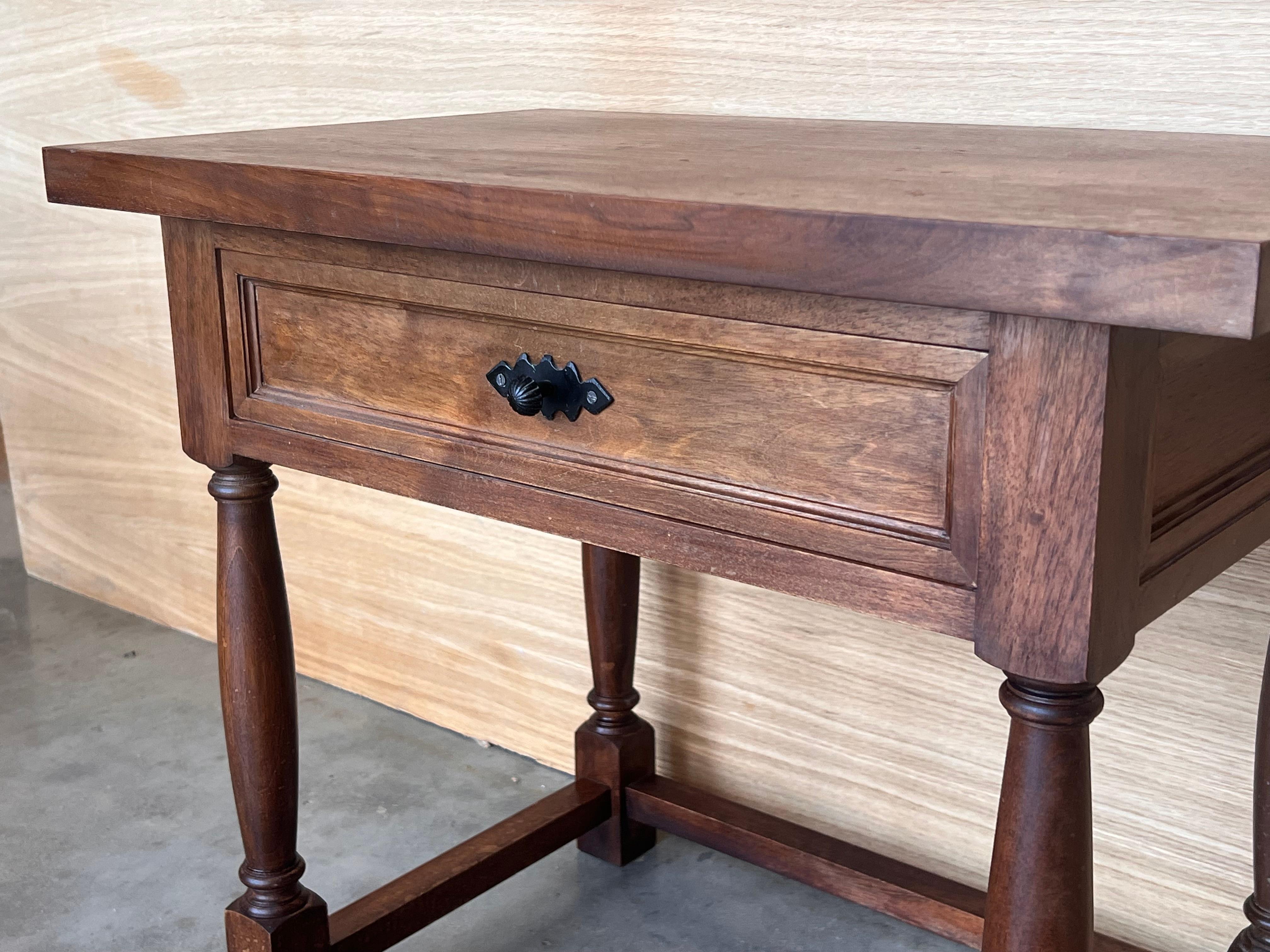 Pair of Brutalist Large Spanish Nightstands or Low Console Tables with Drawer 1