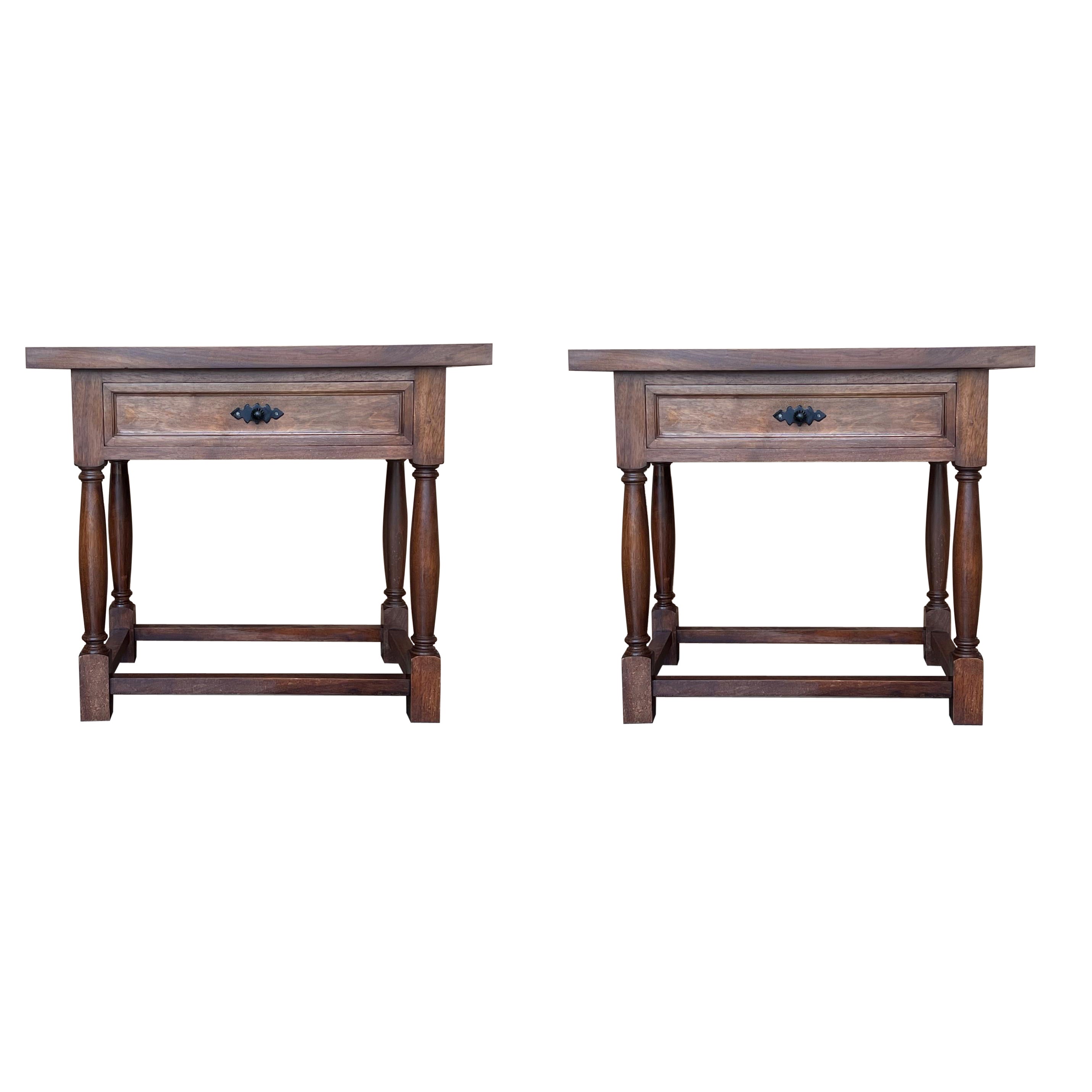 Pair of Brutalist Large Spanish Nightstands or Low Console Tables with Drawer