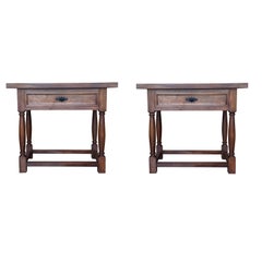 Pair of Brutalist Large Spanish Nightstands or Low Console Tables with Drawer