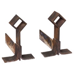 Pair of Brutalist "Losange" Andirons - France 1970's
