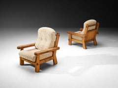 Pair of Brutalist Lounge Chairs in Solid Oak