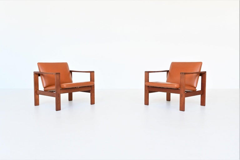 Mid-Century Modern Pair of Brutalist Lounge Chairs Pine Wood, The Netherlands, 1960