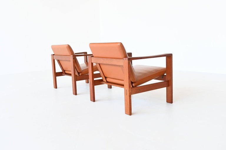 Pair of Brutalist Lounge Chairs Pine Wood, The Netherlands, 1960 1