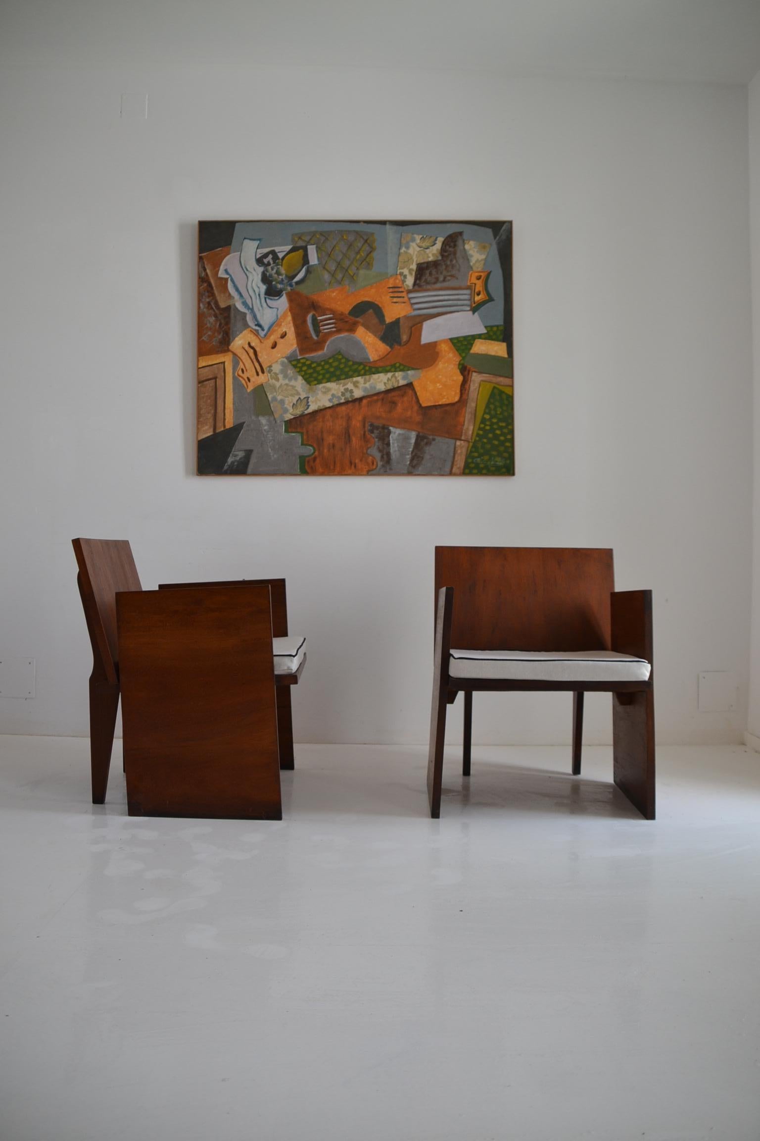 Pair of Brutalist Mahogany Chairs, Modernism In Excellent Condition In Perpignan, FR