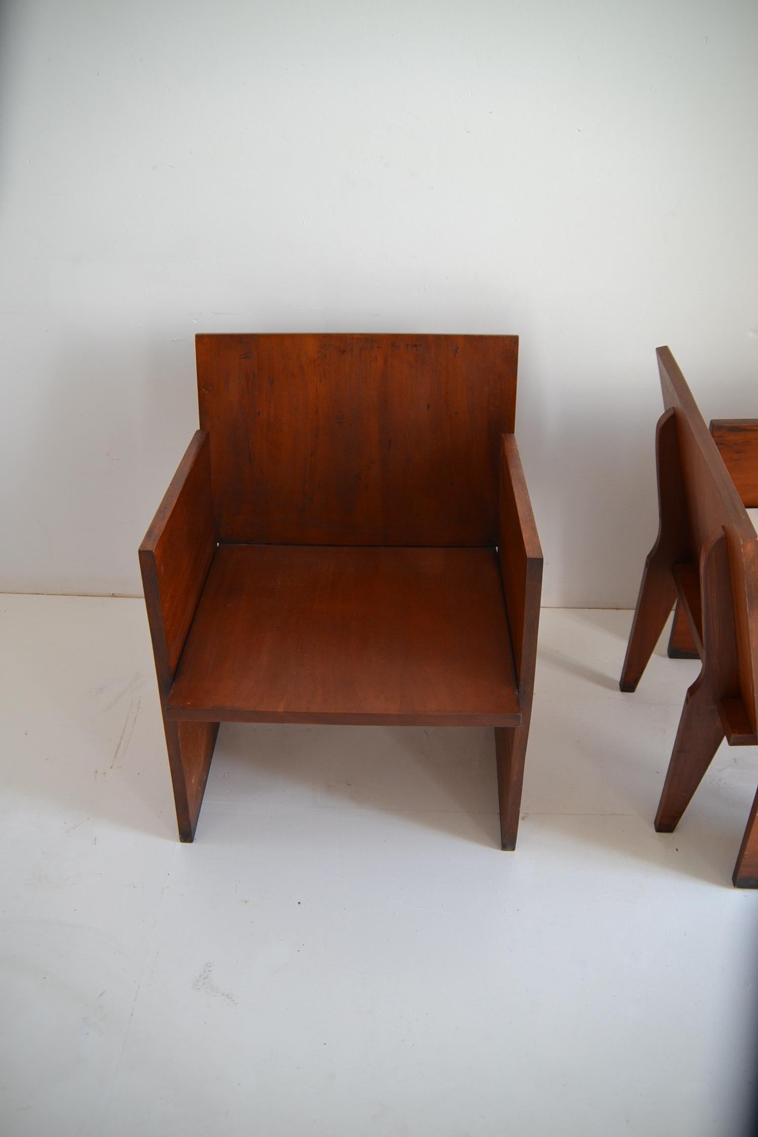 Pair of Brutalist Mahogany Chairs, Modernism 3