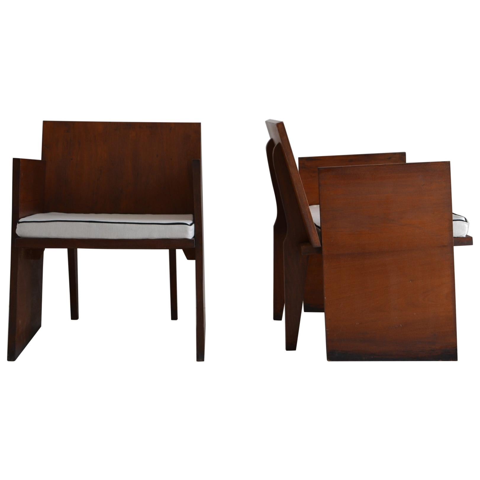 Pair of Brutalist Mahogany Chairs, Modernism