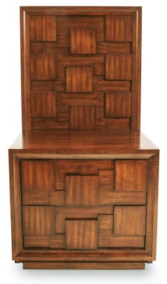 Pair of Brutalist Mahogany Two Drawer Bedside Tables