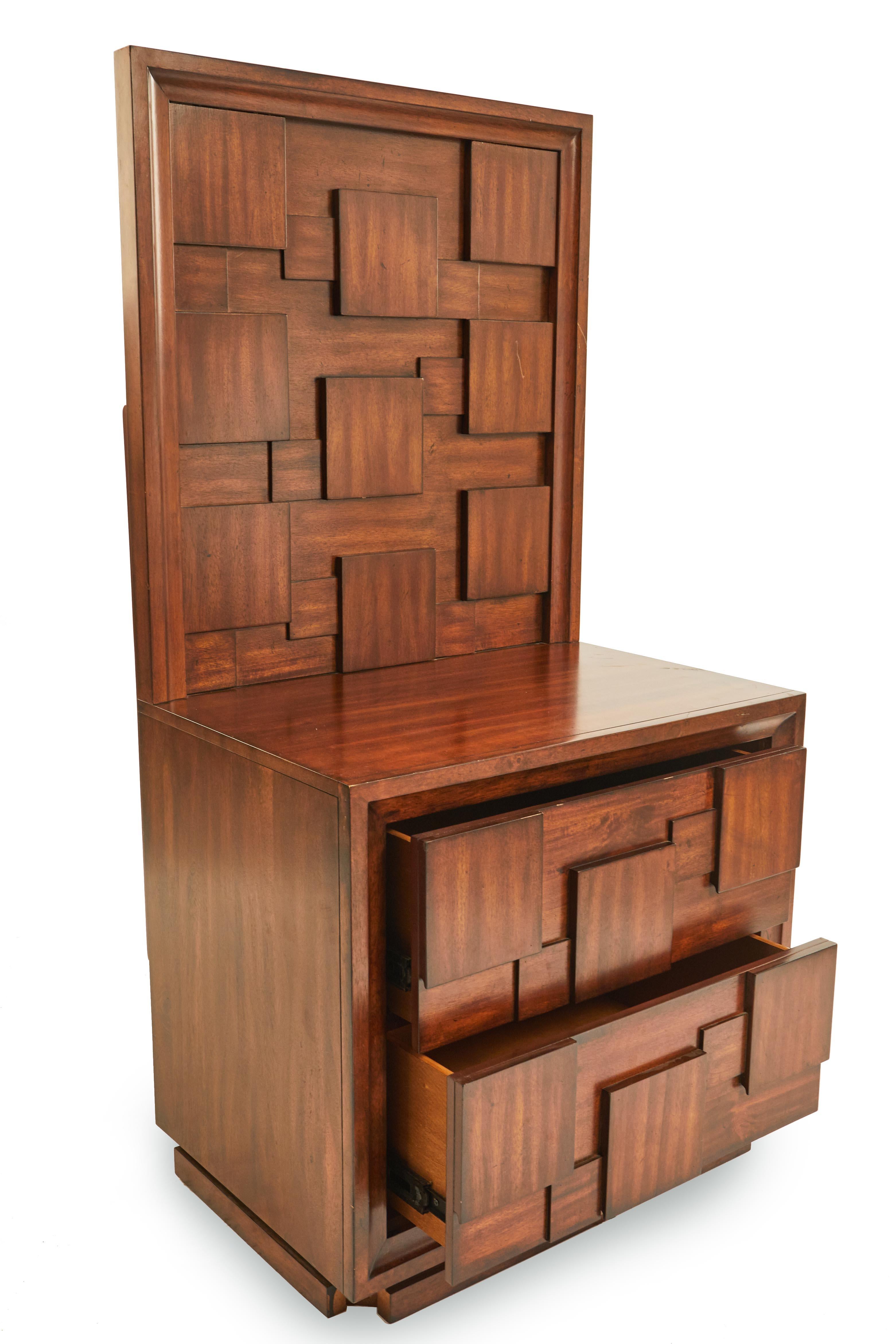Pair of Brutalist Mahogany Two Drawer Bedside Tables In Good Condition For Sale In New York, NY