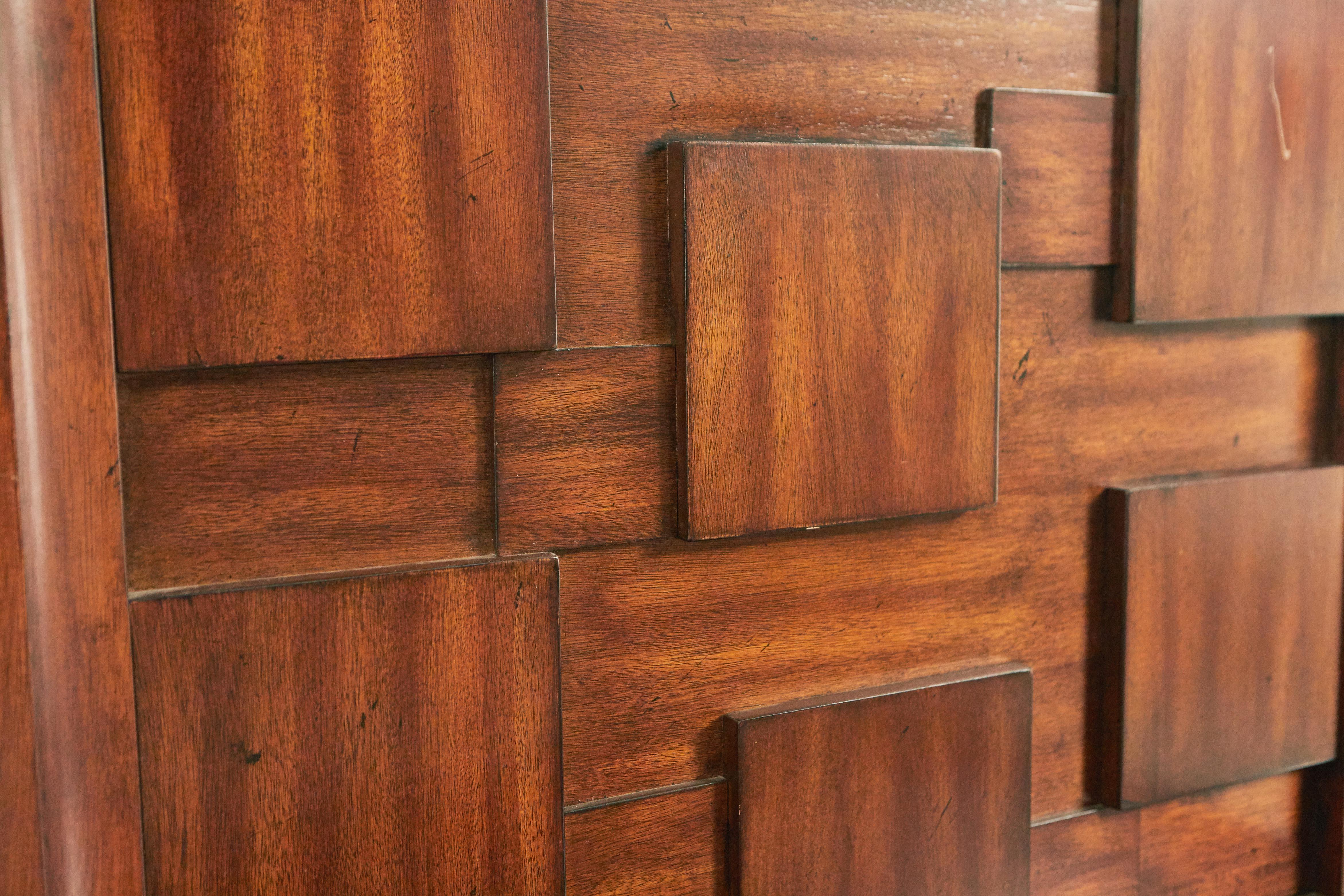 Wood Pair of Brutalist Mahogany Two Drawer Bedside Tables For Sale