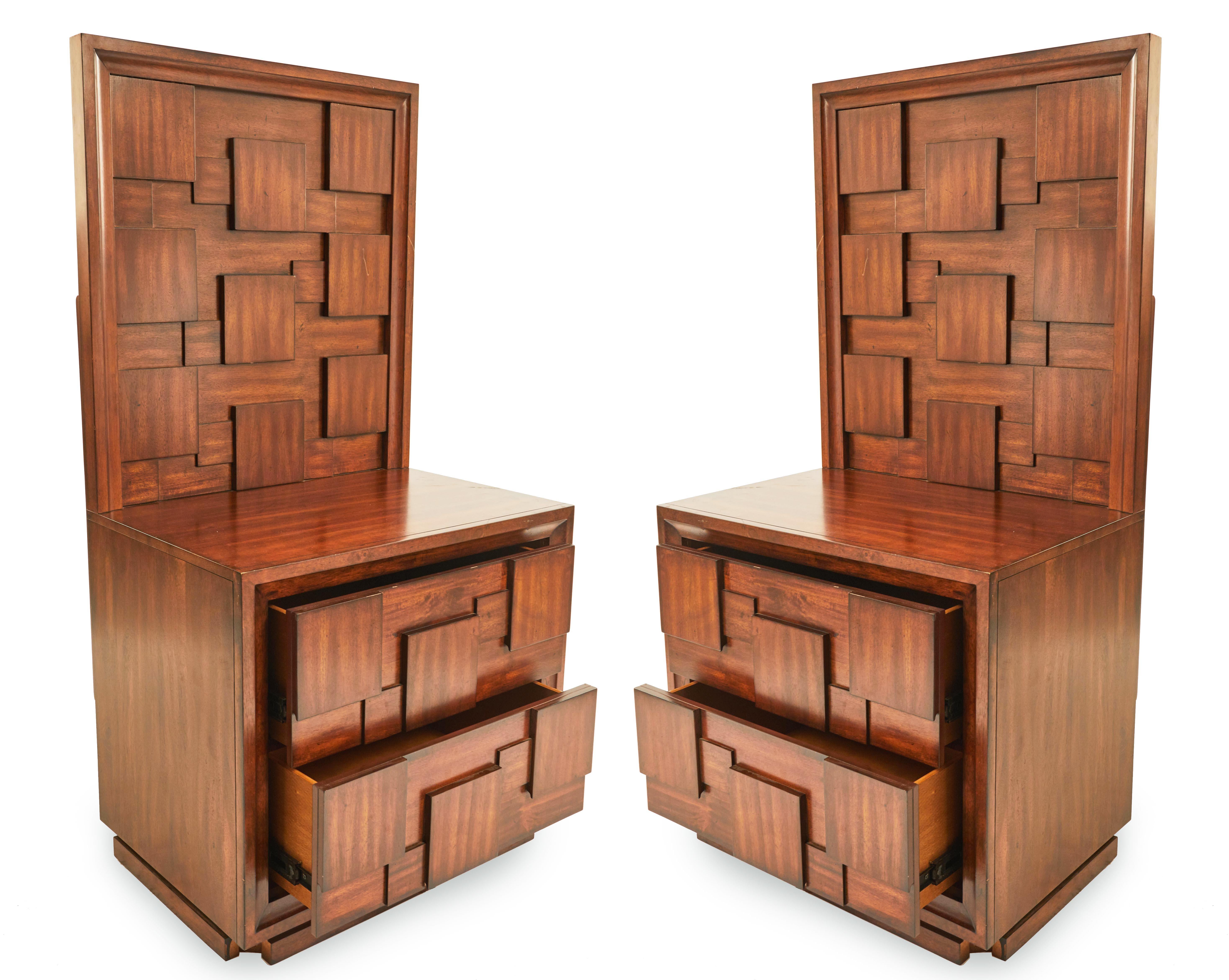 Pair of Brutalist Mahogany Two Drawer Bedside Tables For Sale 2