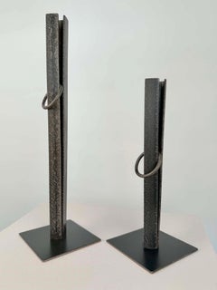Paire de bougeoirs en métal de style brutaliste, design scandinave, XXe siècle