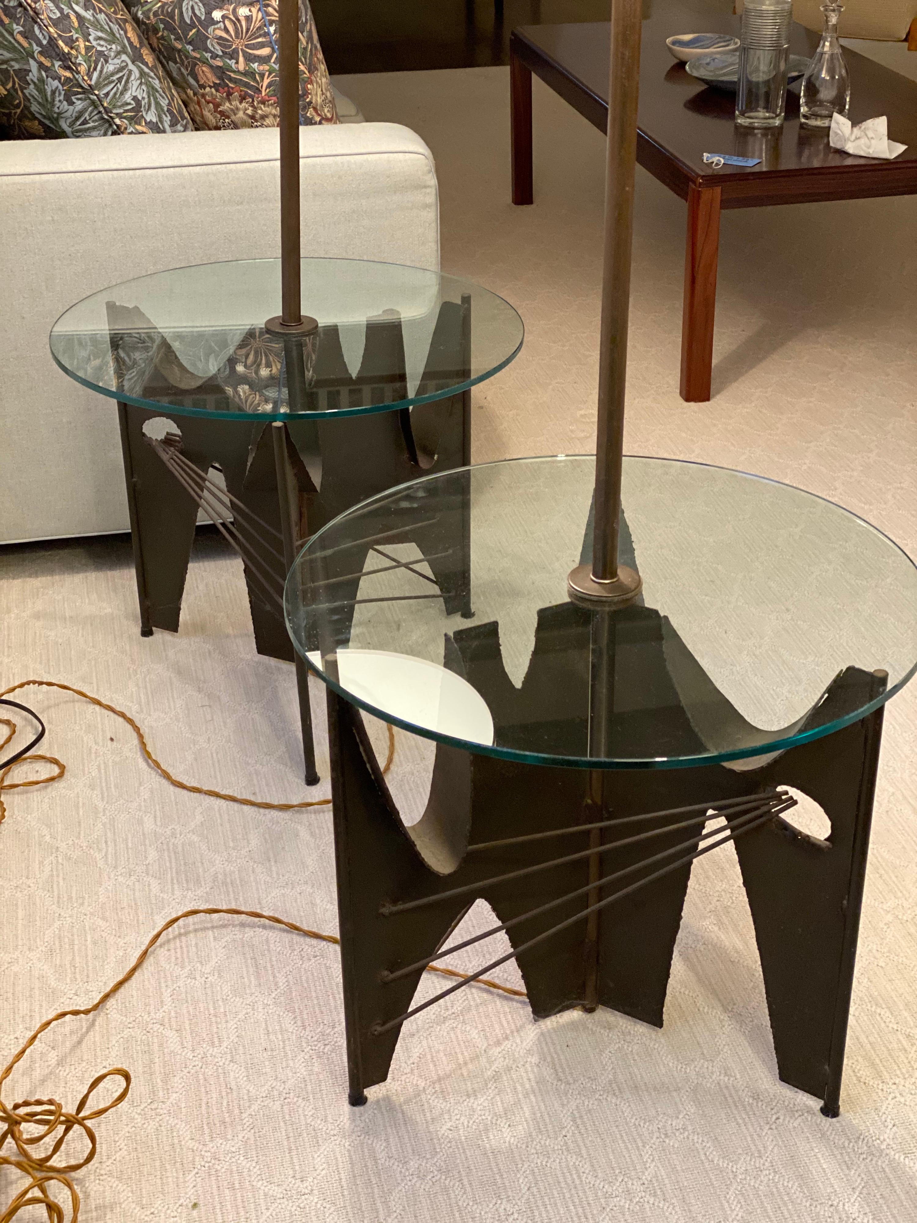 Pair of Brutalist Metal Floor Lamps with Table by Harry Balmer for Laurel 7