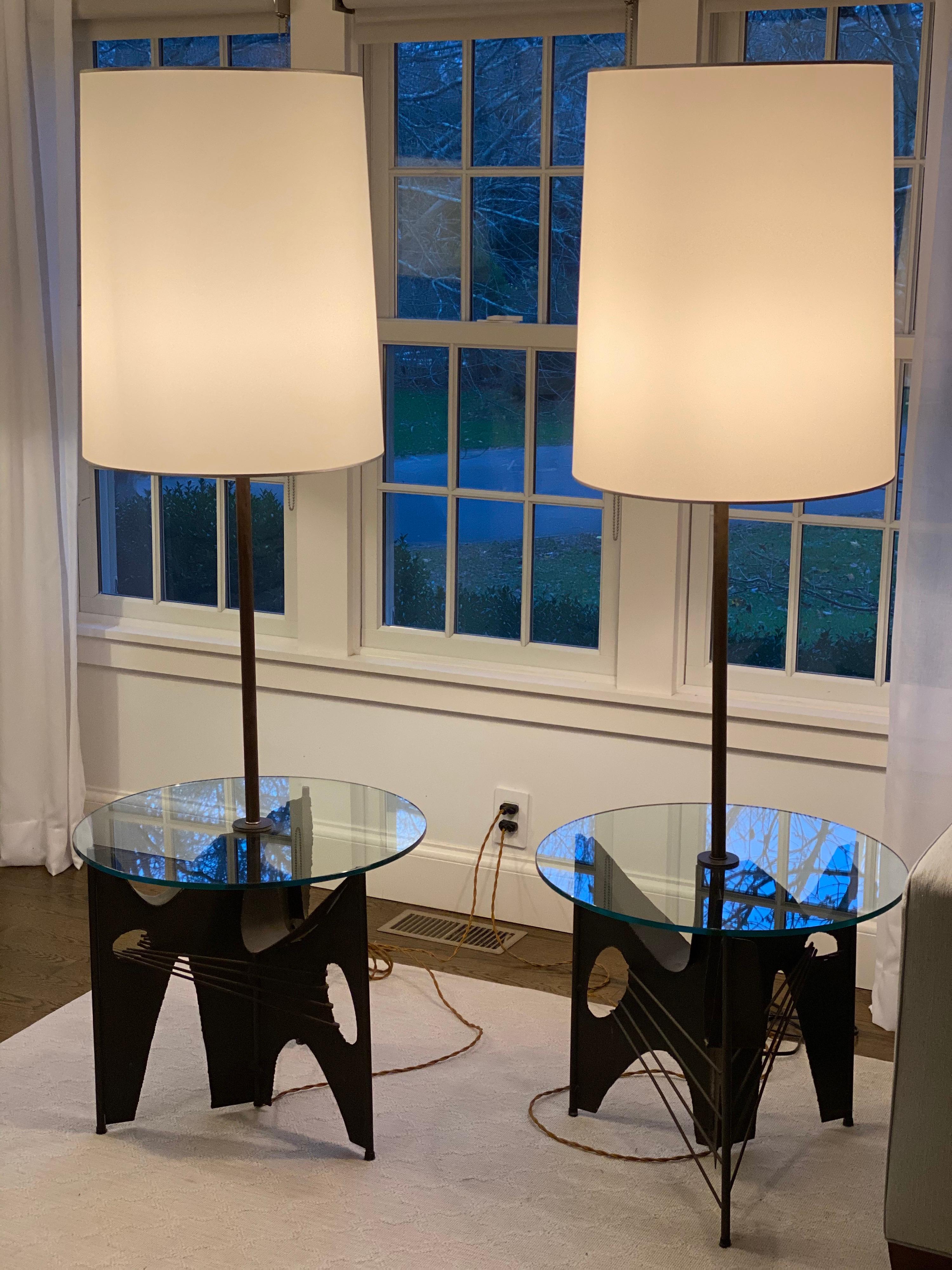 Pair of Brutalist Metal Floor Lamps with Table by Harry Balmer for Laurel 9