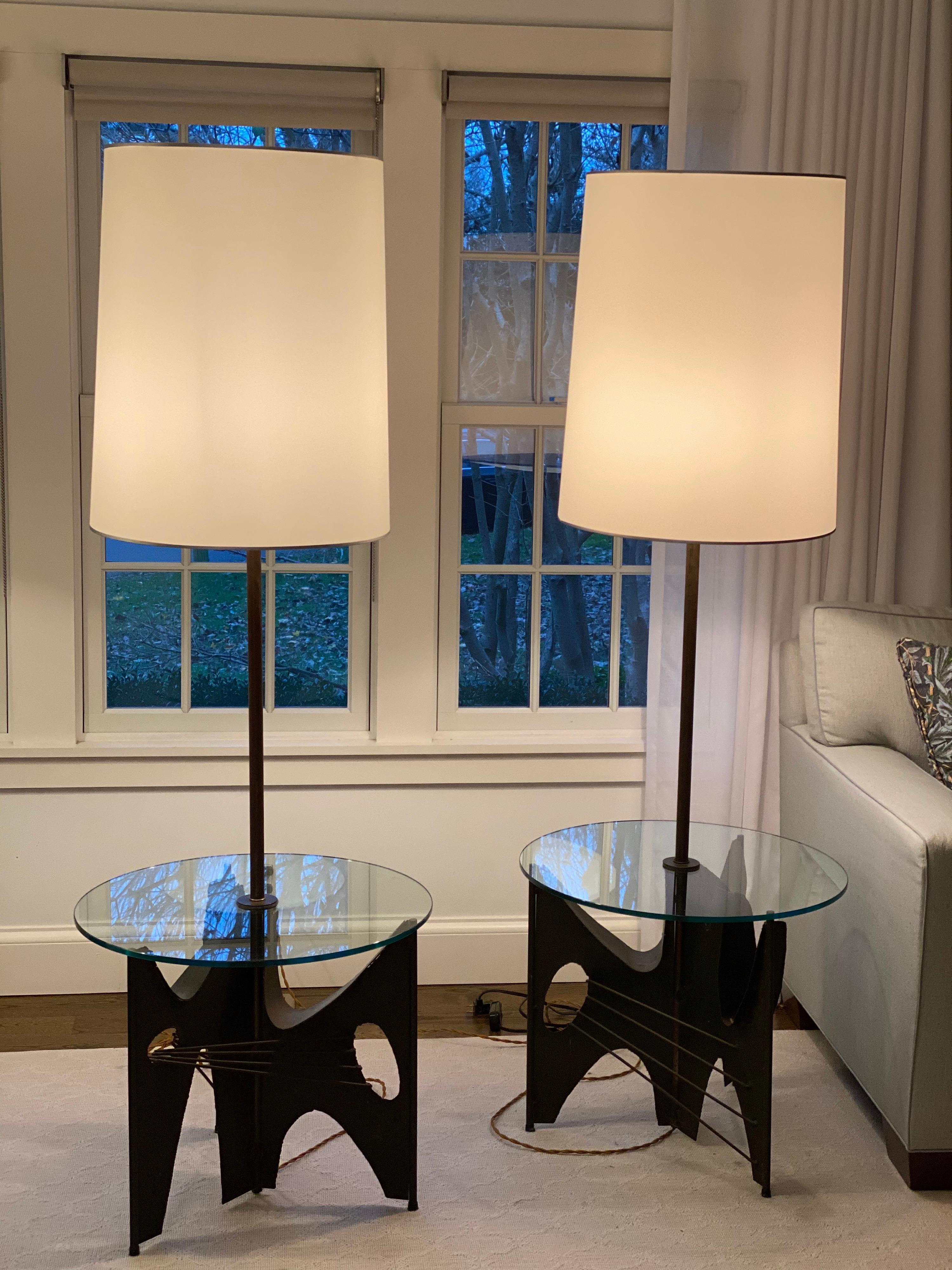 Mid-Century Modern Pair of Brutalist Metal Floor Lamps with Table by Harry Balmer for Laurel