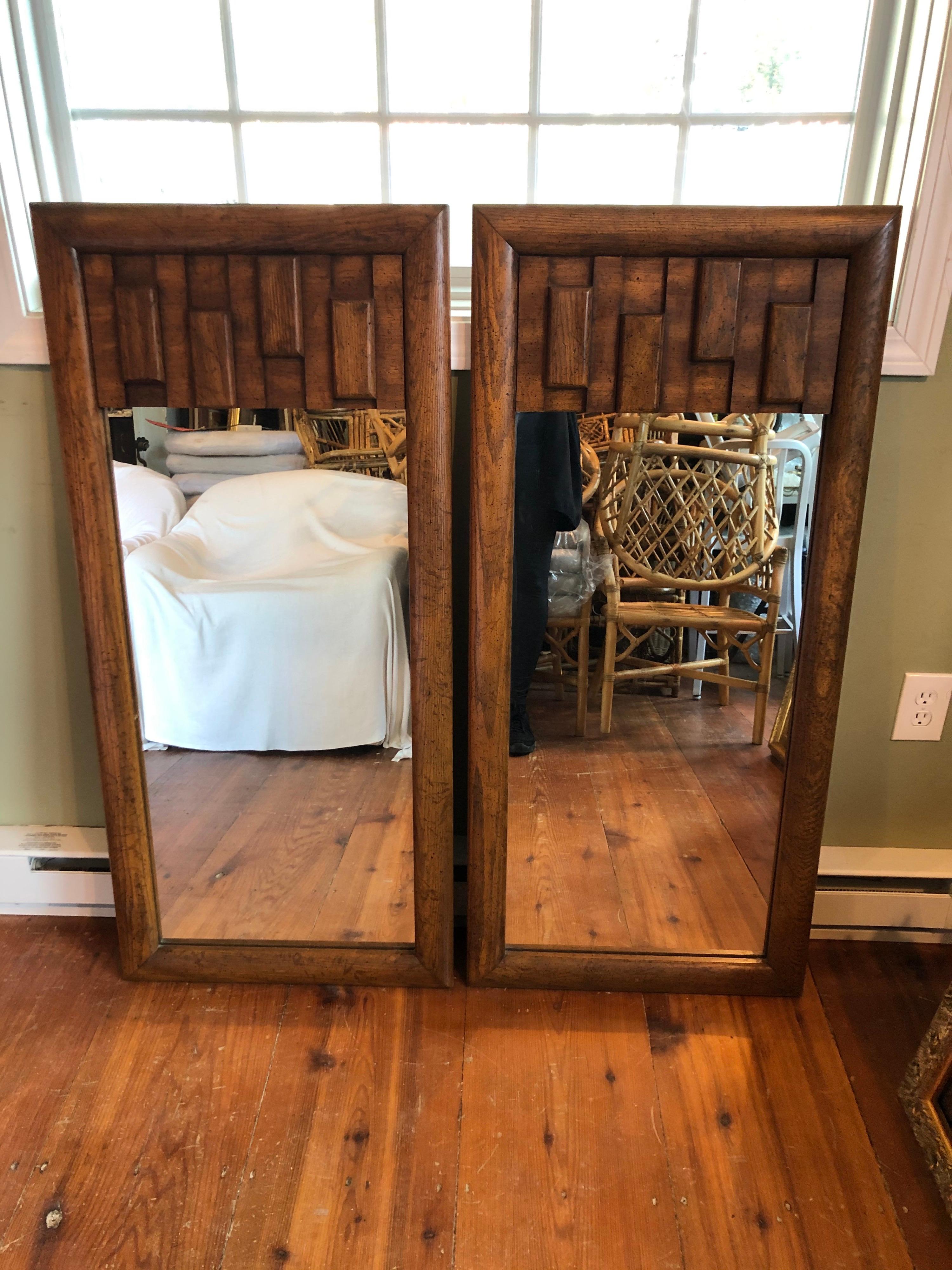 Pair of Brutalist Mid-Century Modern mirrors. Perfect for his and her vanity. 3D quality with rich textures.

Please inquire about local tri-state dealer delivery which is more economical than 1stdibs white glove shipping.