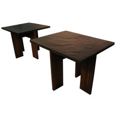 Pair of Brutalist Mid-Century Modern Slate Top End Tables