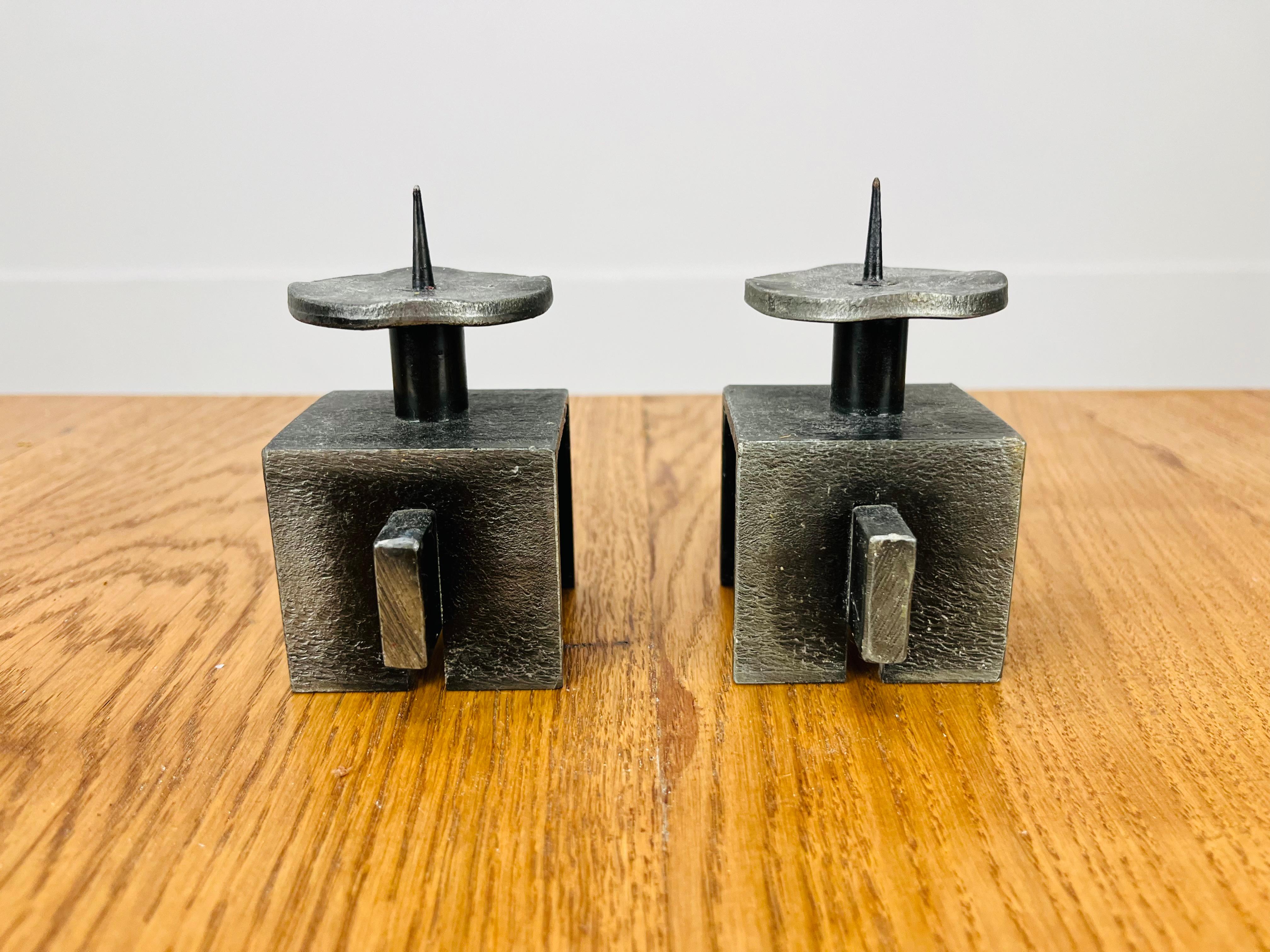 Mid-20th Century Pair of Brutalist Mid Century wrought iron candle holder sticks For Sale
