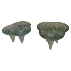 Pair of Brutalist Midcentury Blenko Amoeba Shaped Glass Candleholder