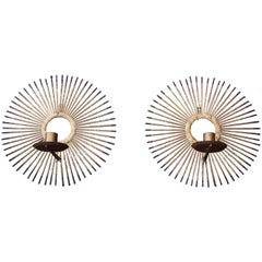 Pair of Brutalist Mixed-Metal Sunburst Wall Sconces