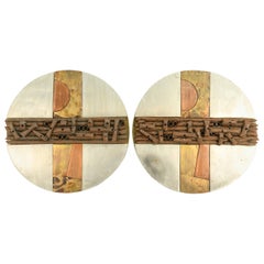 Pair of Brutalist Mixed Metal Wall Sculptures