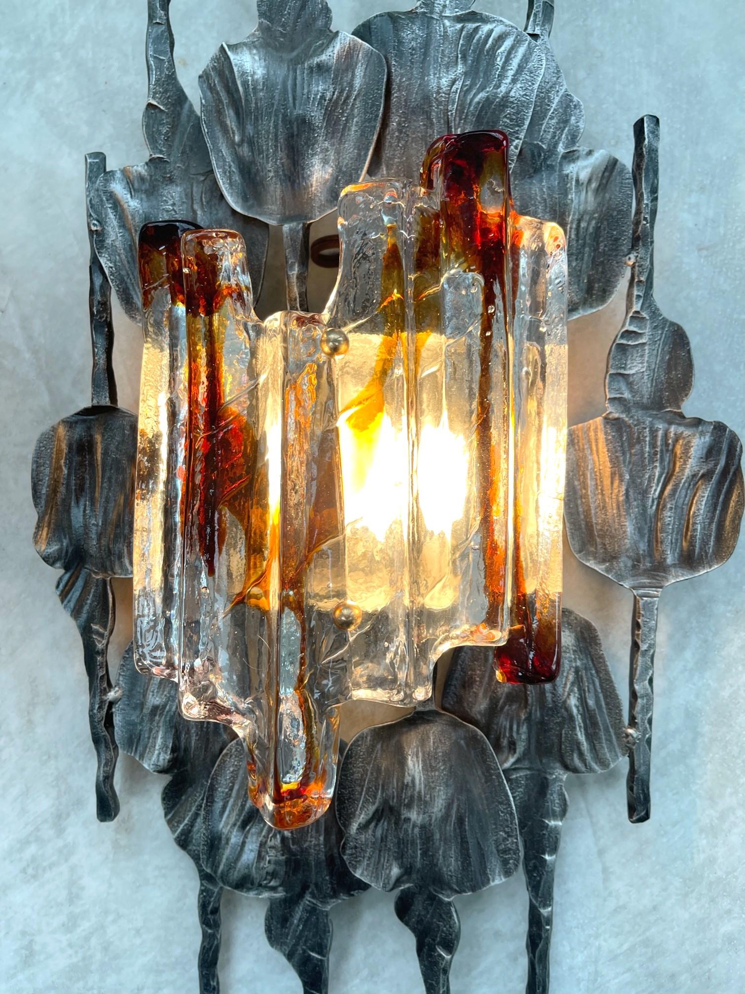 Pair of Brutalist Modern Glass Metal Sconces Tom Ahlström and Hans Ehrich 70s For Sale 5