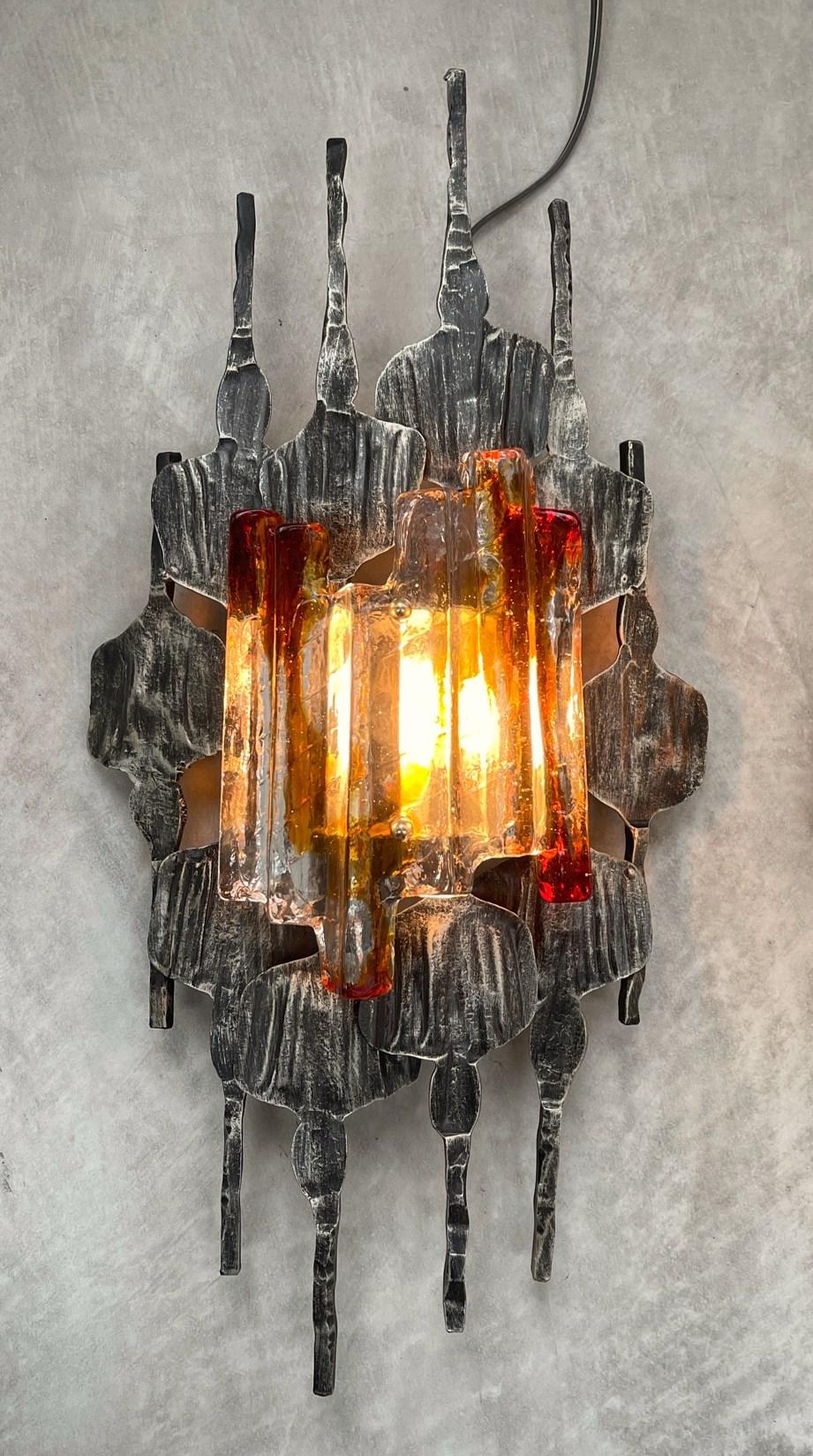Pair of Brutalist Modern Glass Metal Sconces Tom Ahlström and Hans Ehrich 70s For Sale 7