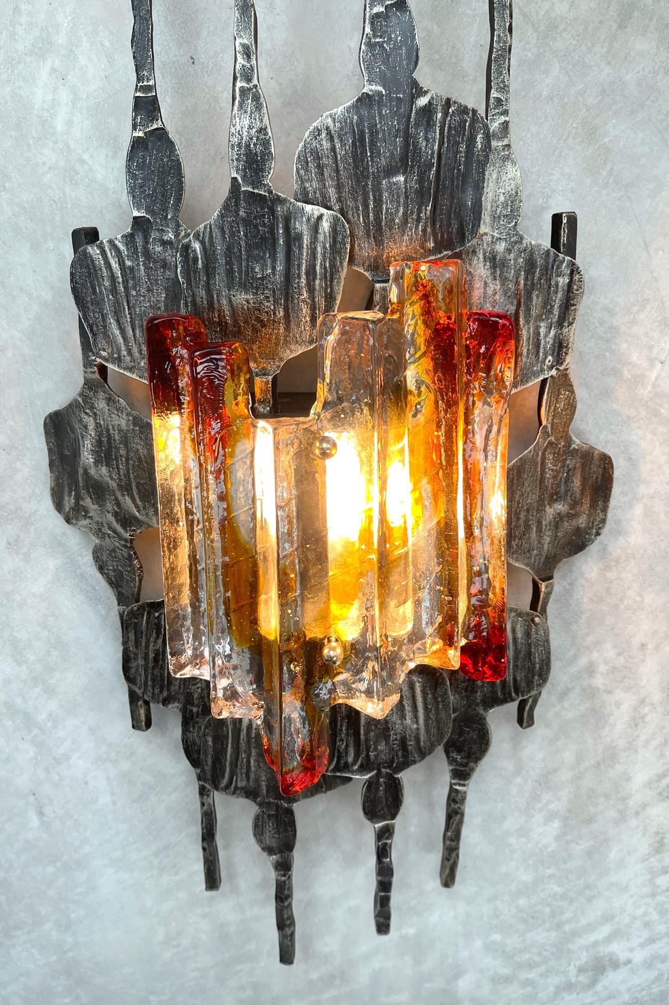 Pair of Brutalist Modern Glass Metal Sconces Tom Ahlström and Hans Ehrich 70s For Sale 9