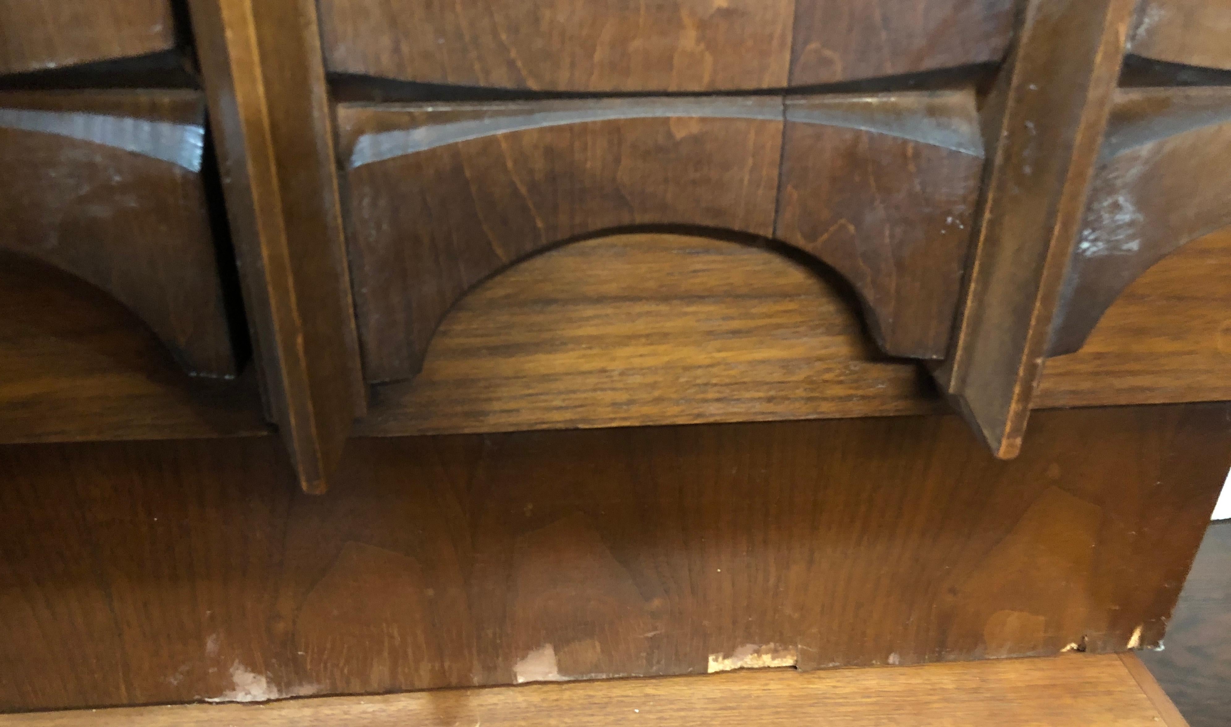 Pair of Brutalist Modern Walnut Nightstands For Sale 12