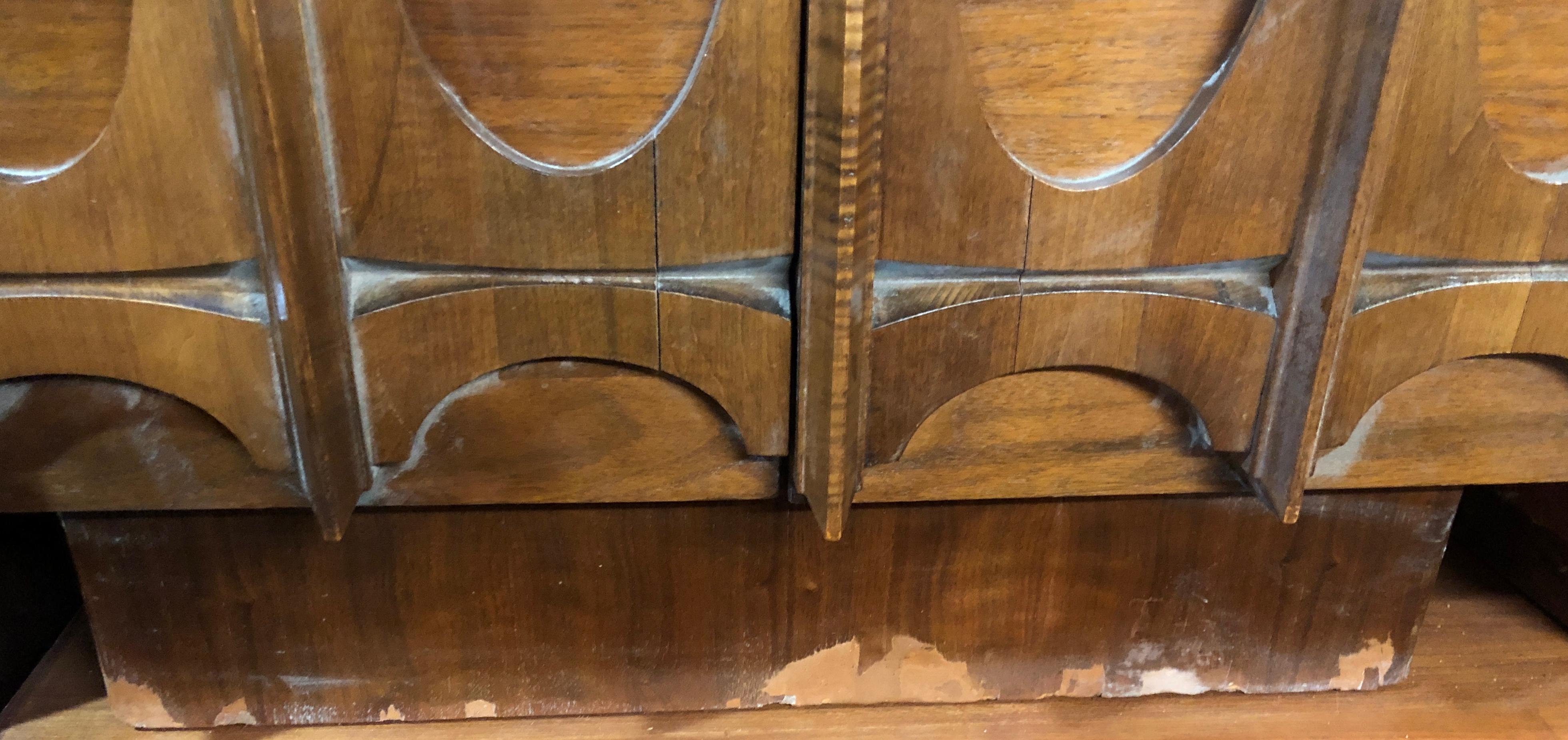 Pair of Brutalist Modern Walnut Nightstands For Sale 13