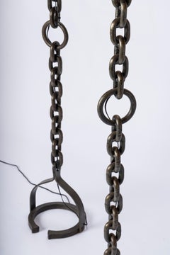 Pair of Brutalist "Mordoré" Patinated Iron Welded Chains Floor Lamps -  1970's
