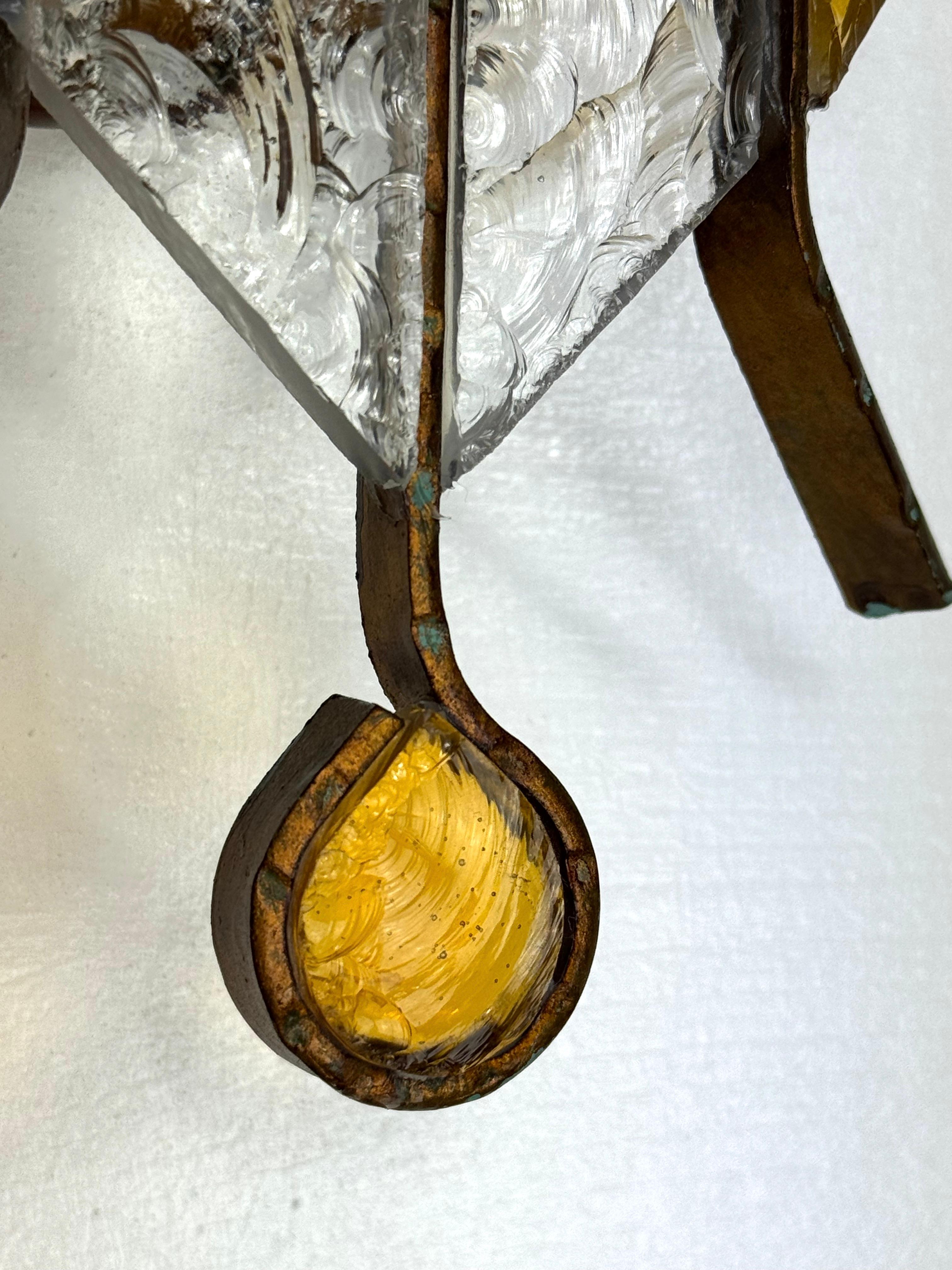 Pair of brutalist murano glass sconces by Poliarte. Italy 1970s. For Sale 4