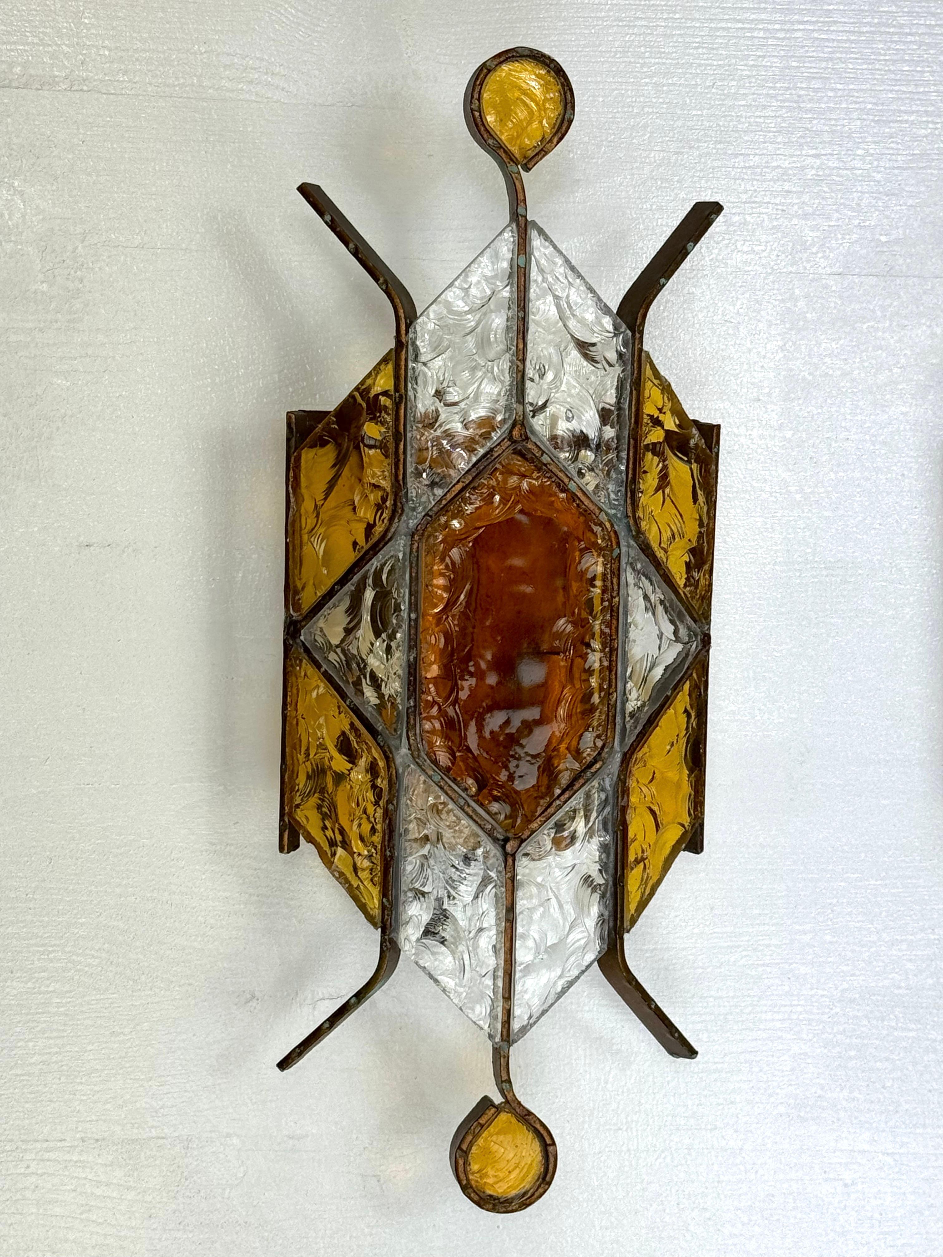 20th Century Pair of brutalist murano glass sconces by Poliarte. Italy 1970s. For Sale
