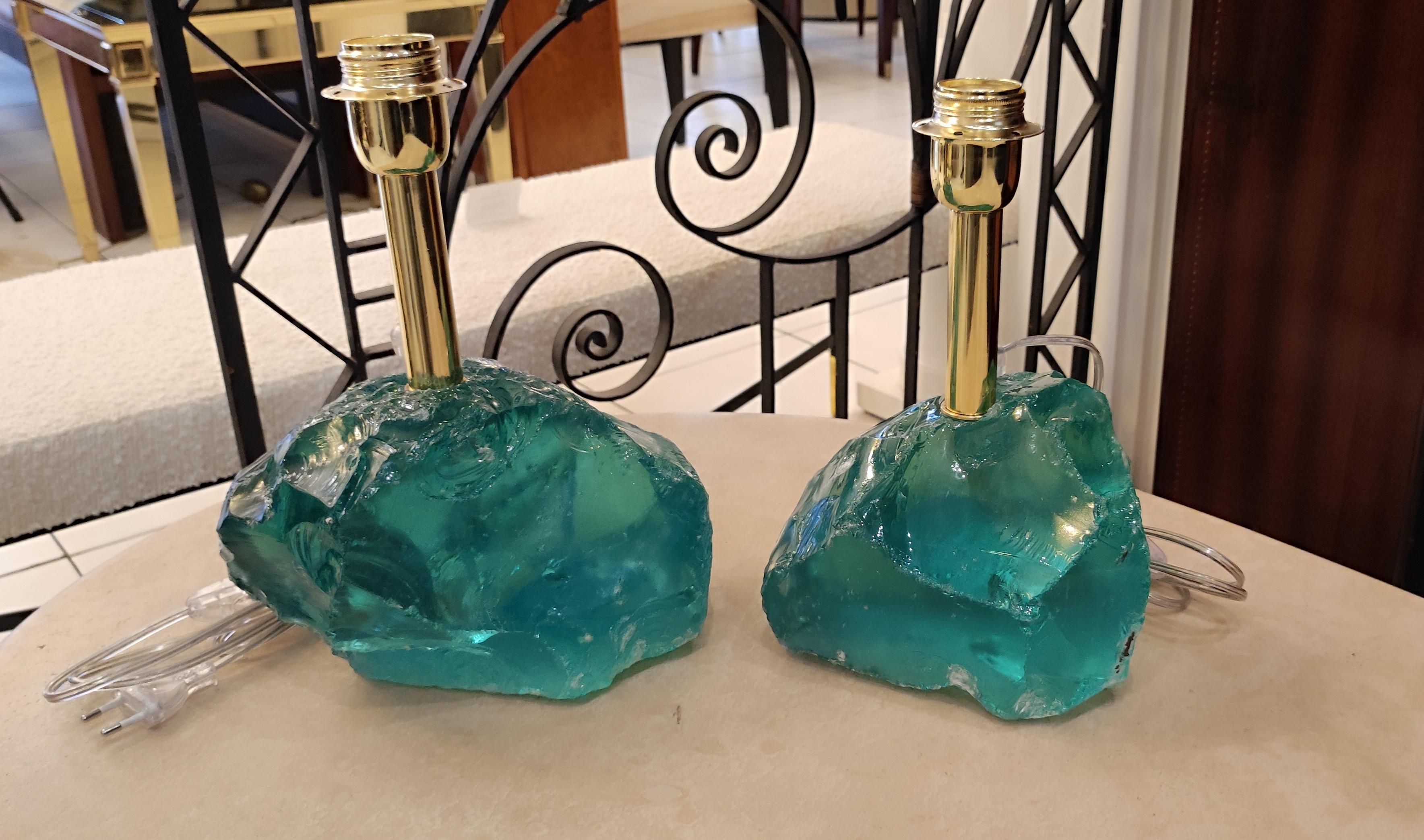 Paire de lampes de table brutalistes en verre de Murano en vente 3