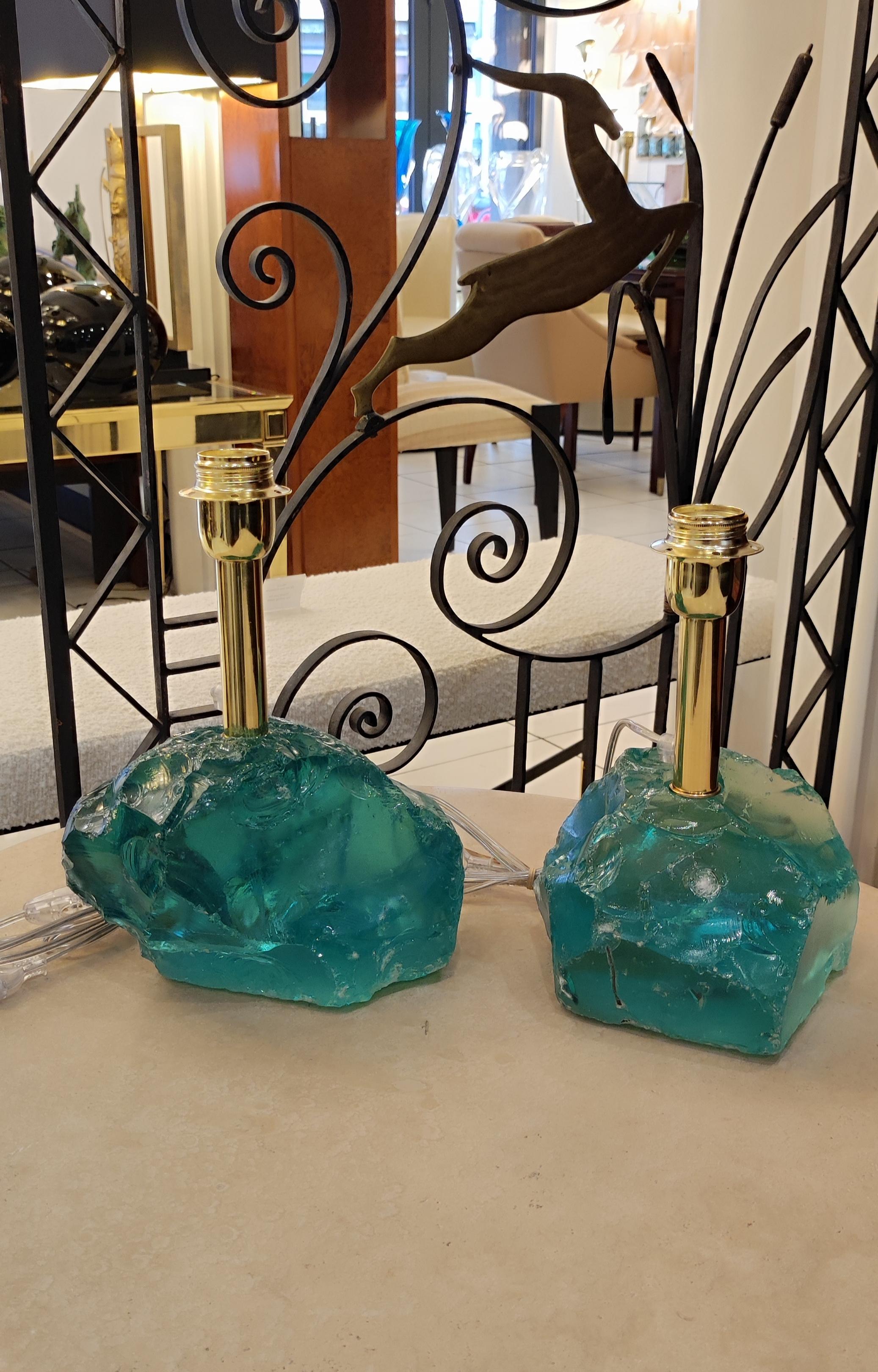 Paire de lampes de table brutalistes en verre de Murano en vente 4