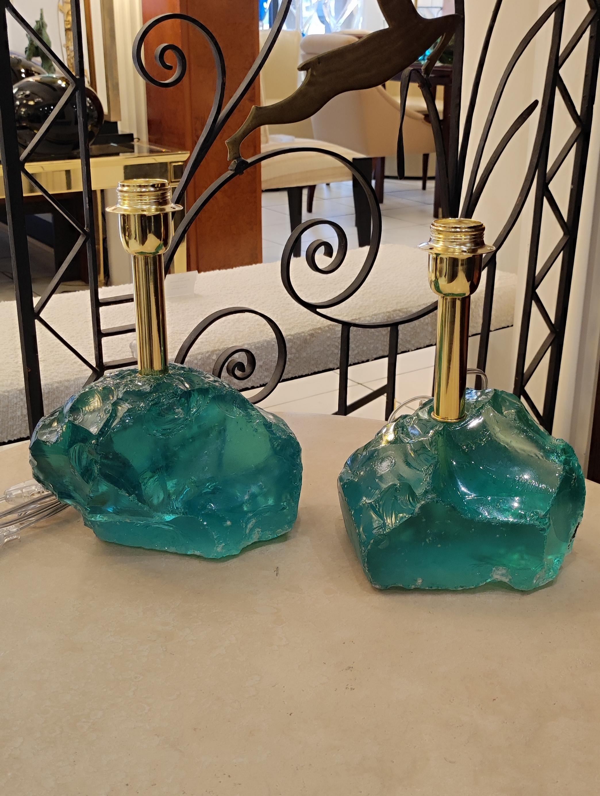 Paire de lampes de table brutalistes en verre de Murano en vente 5