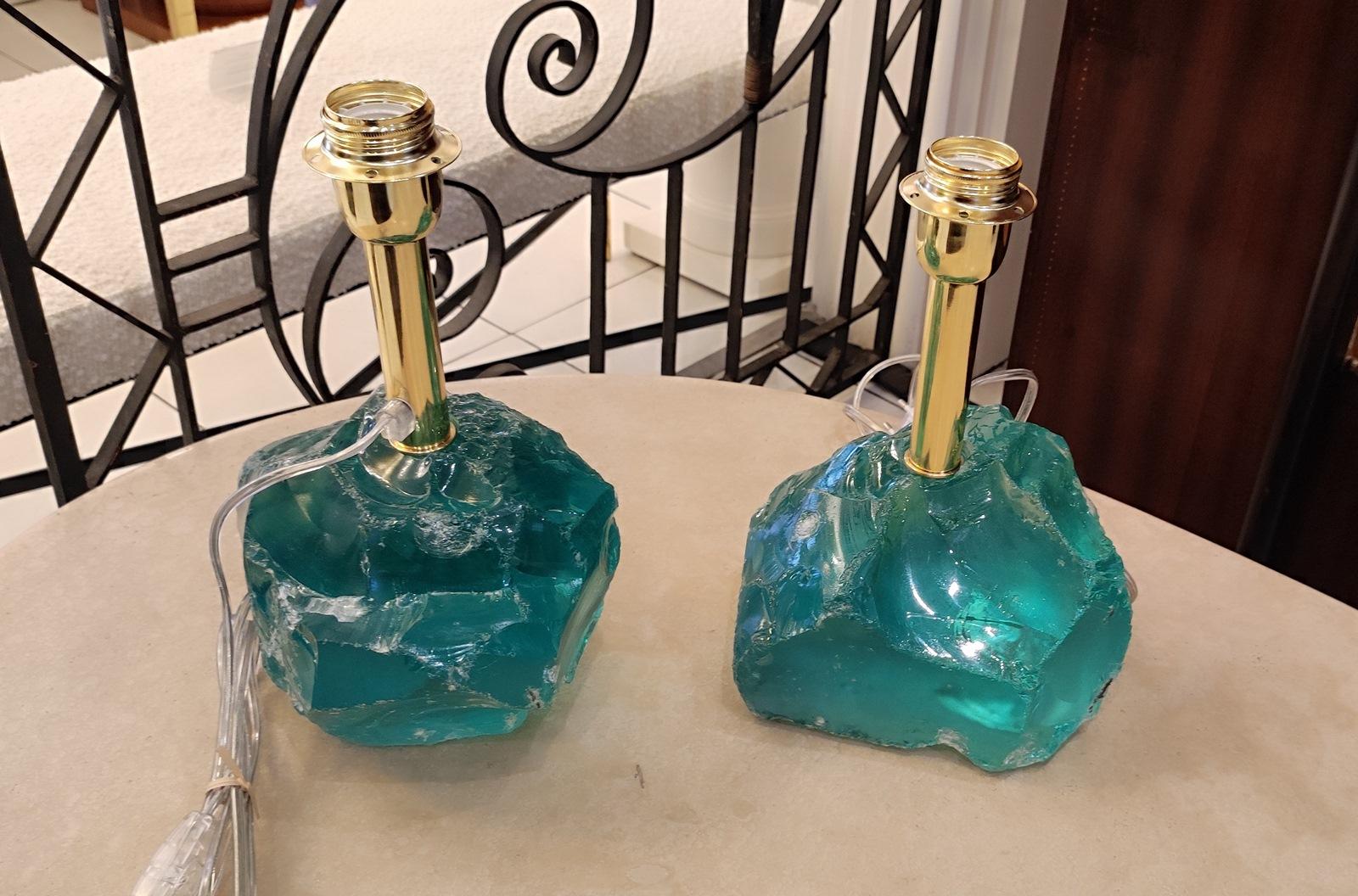 Paire de lampes de table brutalistes en verre de Murano en vente 6