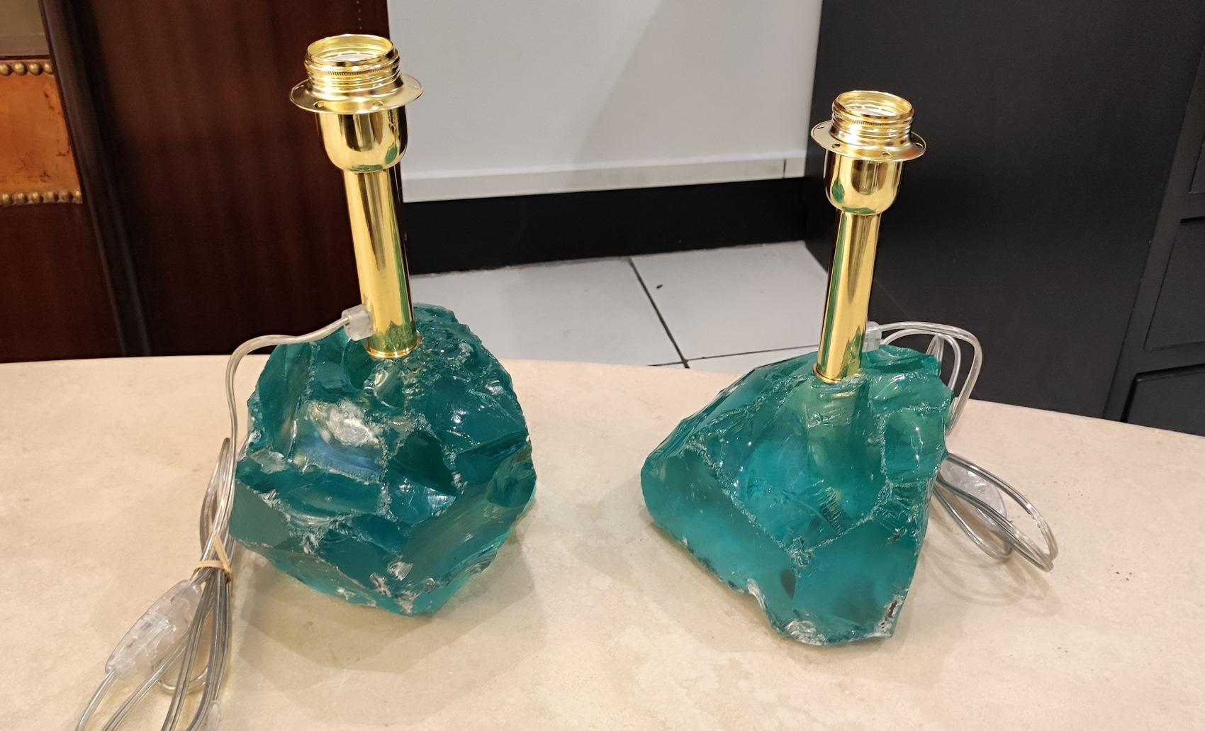 Paire de lampes de table brutalistes en verre de Murano en vente 9