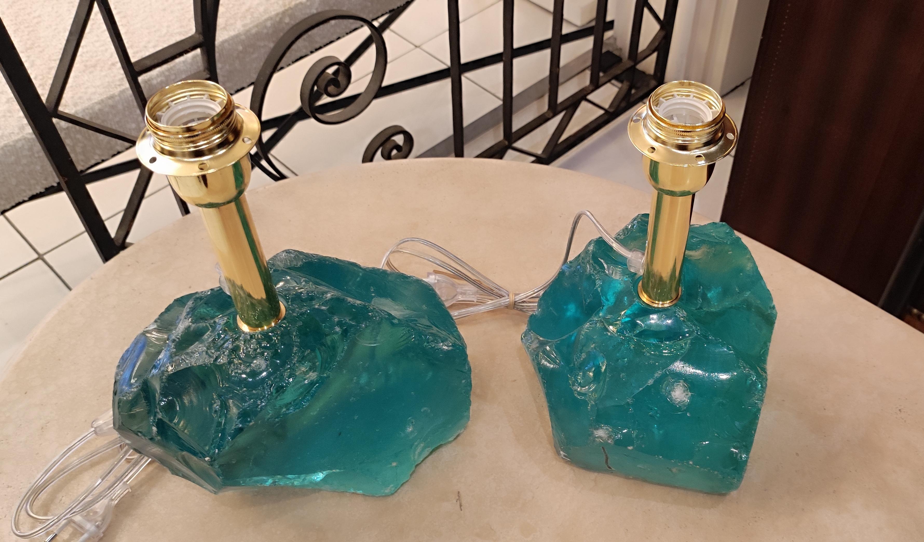 Paire de lampes de table brutalistes en verre de Murano en vente 13