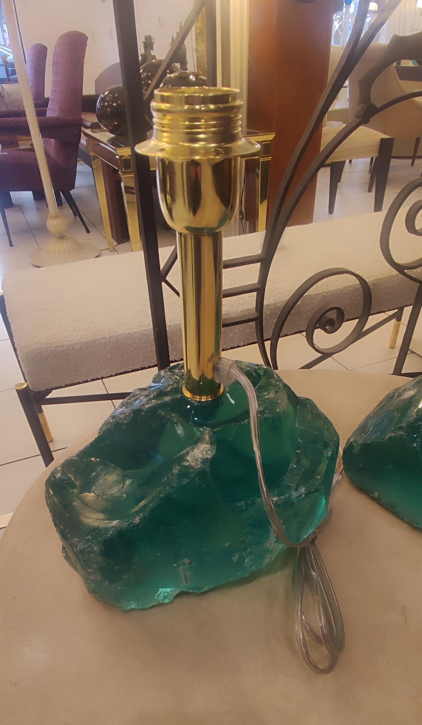 Verre de Murano Paire de lampes de table brutalistes en verre de Murano en vente