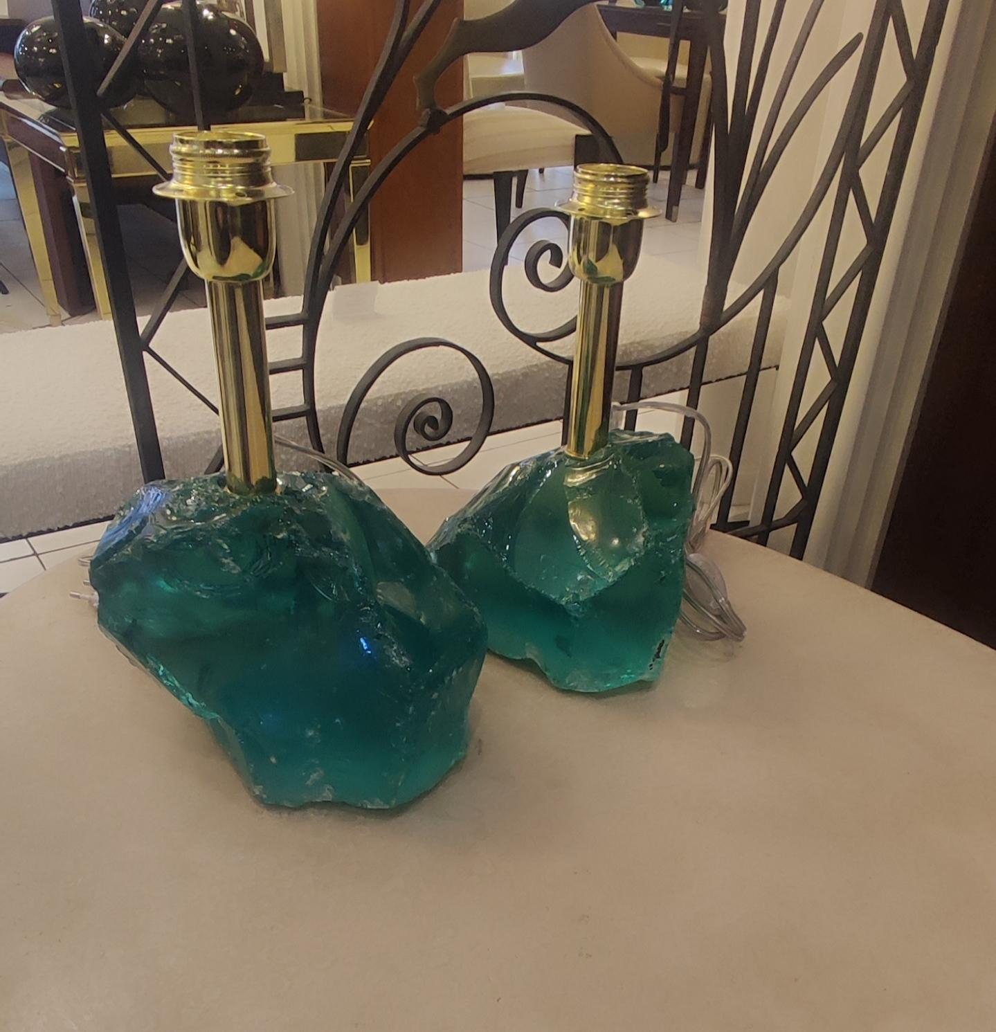 Paire de lampes de table brutalistes en verre de Murano en vente 1