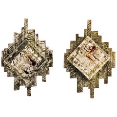 Pair of Brutalist Murano Sconces / Flush Mounts