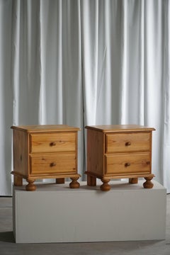 Pair of Brutalist Night Stands in Solid Pine, Denmark, Mid 20th Century, 1970s