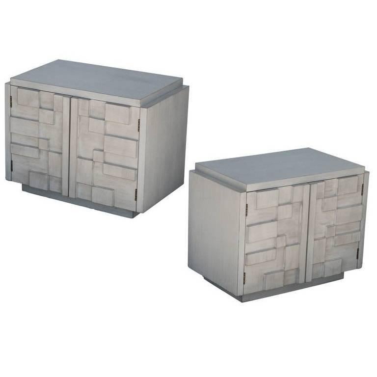 Pair of Brutalist Nightstands by Lane For Sale