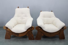 Coppia di poltrone brutaliste in Oak, Cecoslovacchia, anni '70