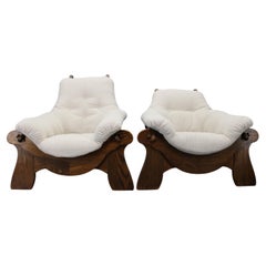 Coppia di poltrone brutaliste in Oak, Cecoslovacchia, anni '70