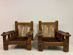 Mid-Century Brutalist Armchairs in Solid Oak, Belgian, Circa 1960s