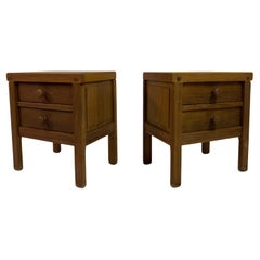 Pair of Brutalist Oak Bedside Cabinets or Nightstands, 1970s